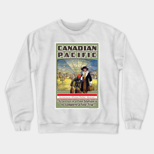 Vintage Travel Poster Canada Windsor Station Crewneck Sweatshirt by vintagetreasure